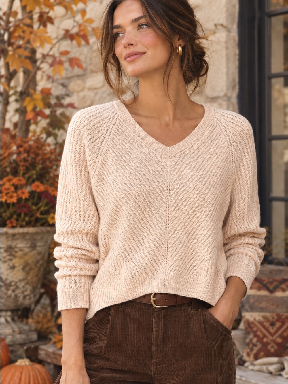 Anthropologie Moth 100% Cashmere Comfy Split Hem V Neck Long Sleeve Sweater Top